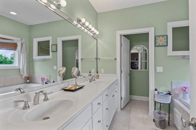 6769 Cold Stream Dr, Nashville, TN 37221 - full bath featuring double vanity, tile patterned floors, a bath, and baseboards