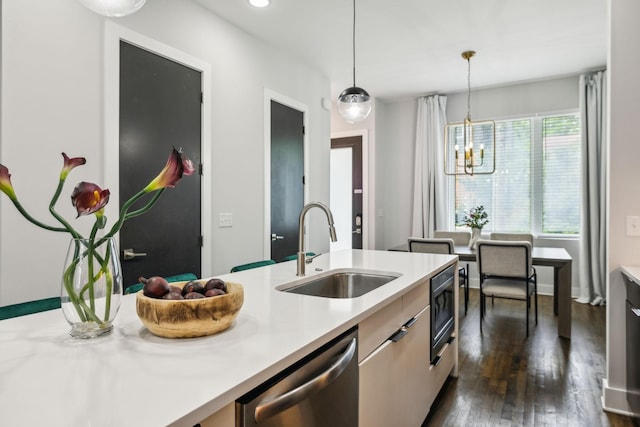 2910 Felicia St Unit 18, Nashville, TN 37209 - kitchen with a sink, appliances with stainless steel finishes, light countertops, a chandelier, and dark wood finished floors