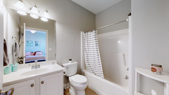 4019 Fremantle Cir, Spring Hill, TN 37174 - bathroom with connected bathroom, toilet, vanity, shower / tub combo with curtain, and tile patterned floors