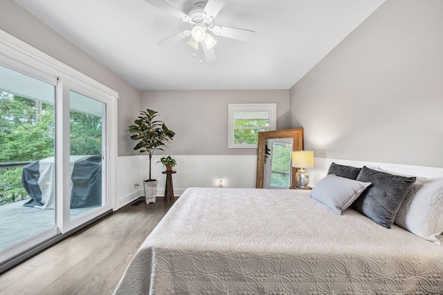 106 Lakewood Dr, Dickson, TN 37055 - bedroom featuring access to outside, wood finished floors, and a ceiling fan