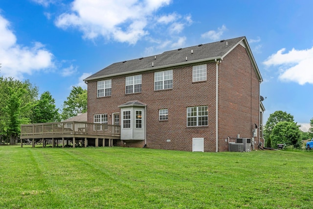 408 Jordan Leigh Ct, Joelton, TN 37080 - back of house with a wooden deck, a yard, brick siding, and central AC unit