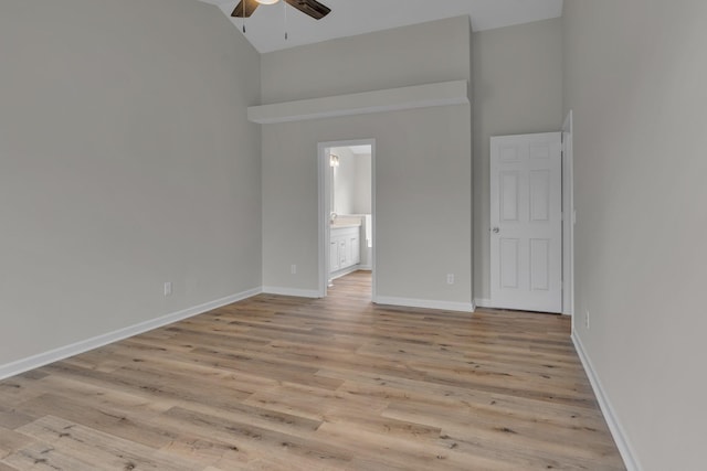 408 Jordan Leigh Ct, Joelton, TN 37080 - spare room with ceiling fan, light wood-type flooring, high vaulted ceiling, and baseboards