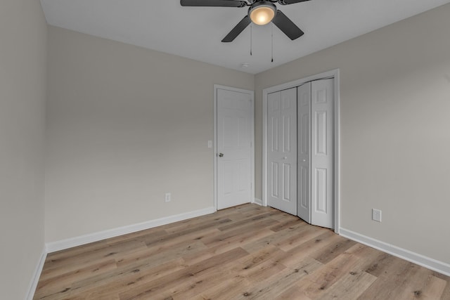 408 Jordan Leigh Ct, Joelton, TN 37080 - unfurnished bedroom featuring light wood-type flooring, baseboards, a closet, and a ceiling fan