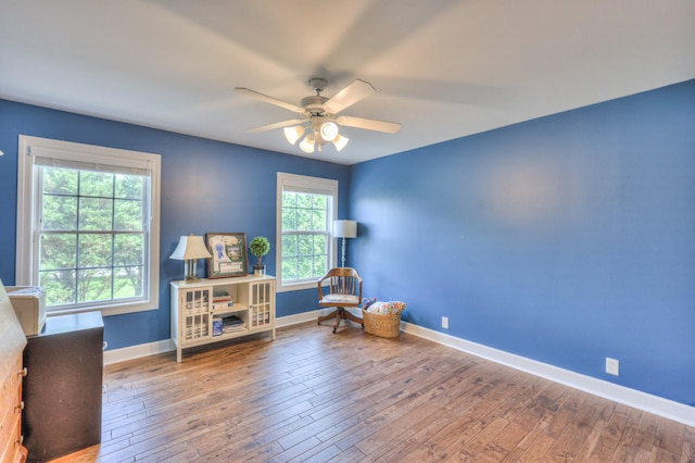 236 Danoher Walk, Murfreesboro, TN 37128 - living area featuring a ceiling fan, hardwood / wood-style flooring, and baseboards