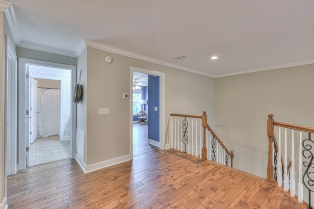 236 Danoher Walk, Murfreesboro, TN 37128 - hallway with an upstairs landing, hardwood / wood-style flooring, crown molding, baseboards, and recessed lighting
