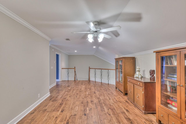 236 Danoher Walk, Murfreesboro, TN 37128 - spare room with ceiling fan, light wood-style flooring, vaulted ceiling, crown molding, and baseboards