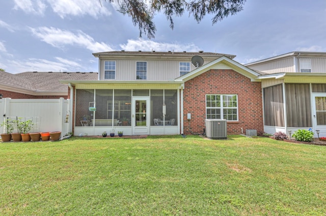 236 Danoher Walk, Murfreesboro, TN 37128 - back of house featuring a sunroom, cooling unit, and brick siding