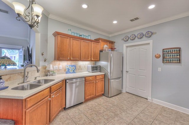 236 Danoher Walk, Murfreesboro, TN 37128 - kitchen featuring stainless steel appliances, a sink, tasteful backsplash, light countertops, and brown cabinets