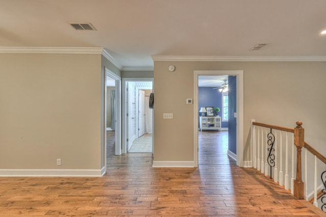 236 Danoher Walk, Murfreesboro, TN 37128 - hall with hardwood / wood-style flooring, ornamental molding, baseboards, and an upstairs landing