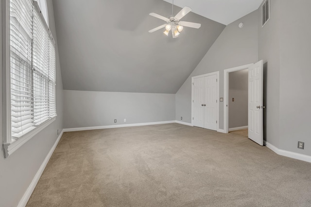 308 Stanley Park Ln, Franklin, TN 37069 - bonus room featuring carpet floors, vaulted ceiling, a ceiling fan, and baseboards