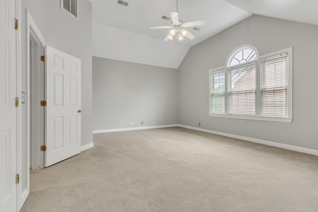 308 Stanley Park Ln, Franklin, TN 37069 - empty room featuring light carpet, a ceiling fan, lofted ceiling, and baseboards