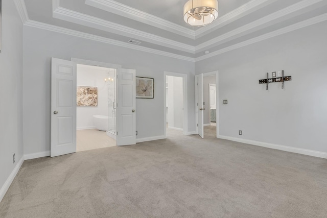 308 Stanley Park Ln, Franklin, TN 37069 - unfurnished bedroom featuring crown molding, carpet floors, a raised ceiling, baseboards, and a chandelier
