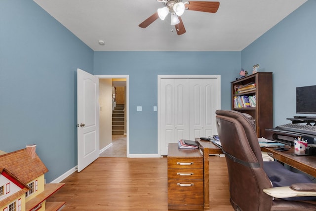 845 Nandina Ct, Clarksville, TN 37043 - office area with ceiling fan, light wood-style flooring, and baseboards