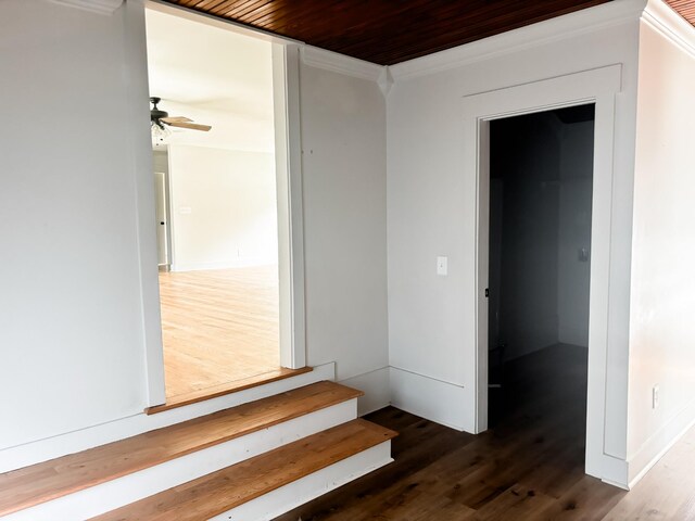 400 Circle Dr, Estill Springs, TN 37330 - interior space featuring dark wood-style flooring, crown molding, stairway, and wooden ceiling