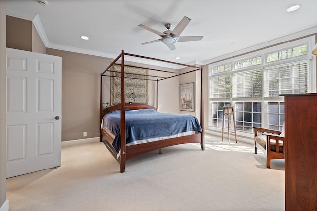 1130 Crater Hill Dr, Nashville, TN 37215 - bedroom with crown molding, carpet flooring, baseboards, recessed lighting, and a ceiling fan