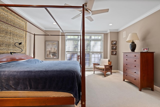 1130 Crater Hill Dr, Nashville, TN 37215 - carpeted bedroom featuring ornamental molding, baseboards, recessed lighting, and ceiling fan