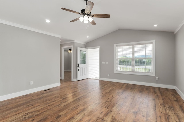 7959 Monterey Hwy, Sparta, TN 38583 - spare room with ceiling fan, wood finished floors, recessed lighting, baseboards, and vaulted ceiling