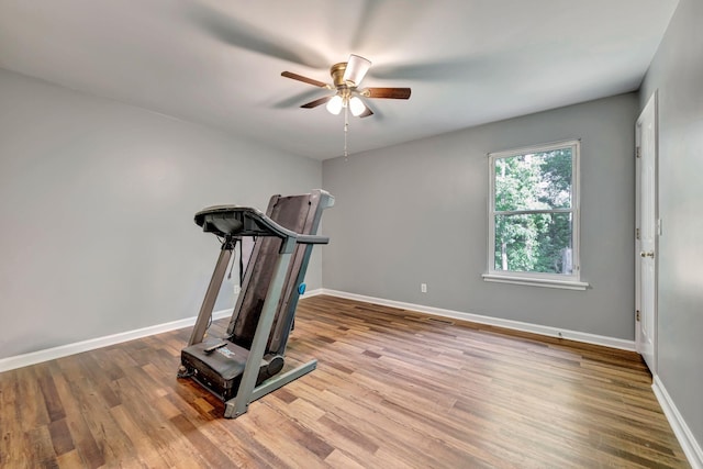 2290 Petway Rd, Ashland City, TN 37015 - exercise area with a ceiling fan, wood finished floors, and baseboards