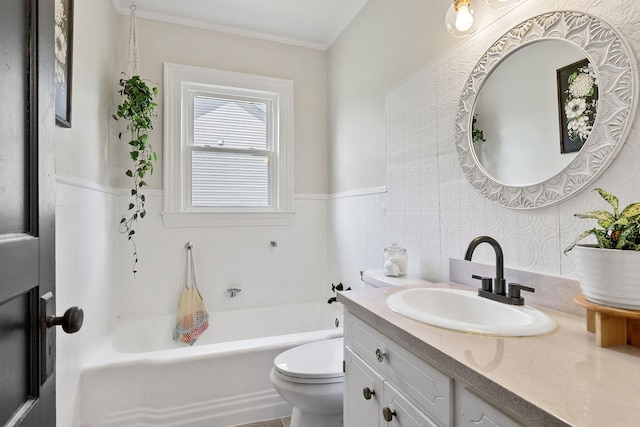 36 Hillcrest Dr, Sparta, TN 38583 - full bathroom with a tub to relax in, vanity, toilet, a wainscoted wall, and ornamental molding