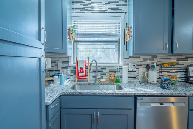 1689 Pleasant Ridge Rd, Huntland, TN 37345 - kitchen featuring freestanding refrigerator, dishwasher, a sink, tasteful backsplash, and light stone counters