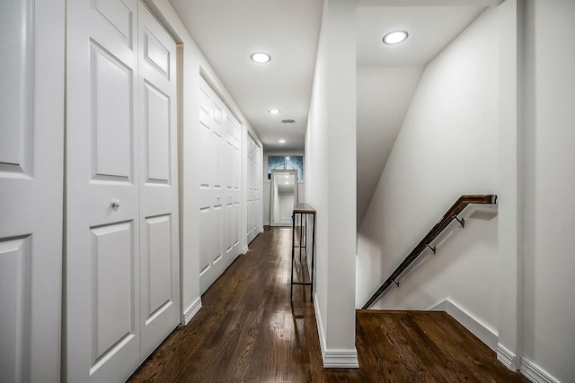819 N Jefferson Ave, Cookeville, TN 38501 - hallway featuring an upstairs landing, dark wood-style floors, recessed lighting, and baseboards