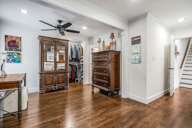 819 N Jefferson Ave, Cookeville, TN 38501 - bedroom with dark wood finished floors, baseboards, recessed lighting, a closet, and crown molding