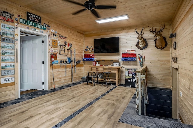 819 N Jefferson Ave, Cookeville, TN 38501 - interior space with wood walls, ceiling fan, and wood ceiling