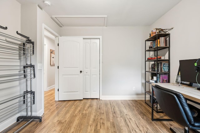 143 Two Mile Pike, Goodlettsville, TN 37072 - office area with light wood-type flooring, baseboards, and attic access
