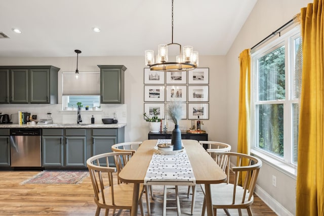 143 Two Mile Pike, Goodlettsville, TN 37072 - dining room featuring plenty of natural light, light wood finished floors, a chandelier, lofted ceiling, and recessed lighting