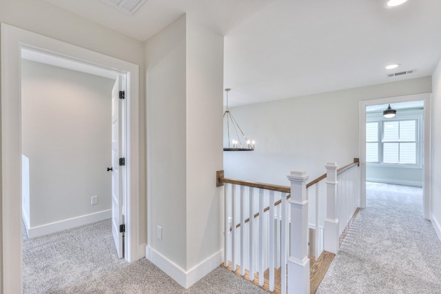 4200 Fargo Ct, Murfreesboro, TN 37127 - hallway featuring an upstairs landing, carpet floors, a chandelier, baseboards, and recessed lighting