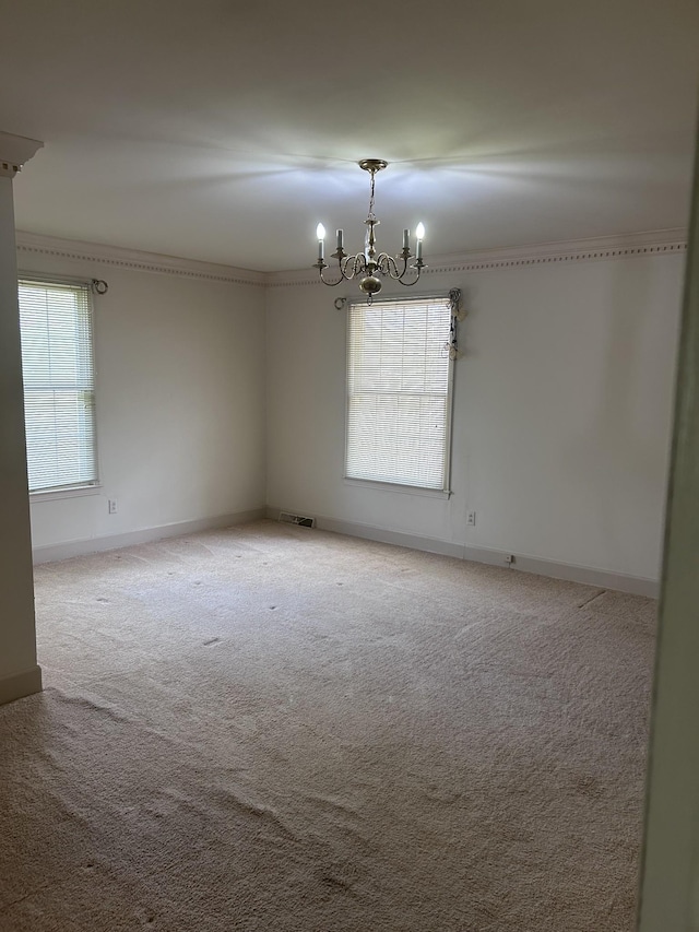 314 Powder Mill Dr, Ashland City, TN 37015 - unfurnished room featuring a chandelier, carpet floors, baseboards, and ornamental molding