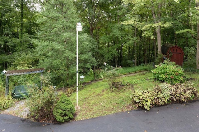 314 Powder Mill Dr, Ashland City, TN 37015 - view of yard featuring a shed, an outdoor structure, and a view of trees