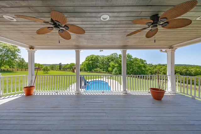 4095 Indian Hills Rd, Columbia, TN 38401 - wooden terrace with a ceiling fan and a lawn