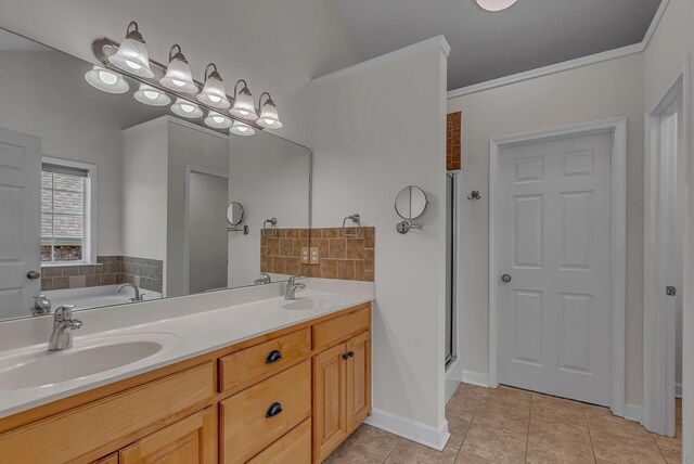 2015 Keene Cir, Spring Hill, TN 37174 - full bathroom with tile patterned flooring, an enclosed shower, double vanity, and a tub