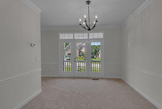 2015 Keene Cir, Spring Hill, TN 37174 - carpeted spare room featuring a chandelier, ornamental molding, french doors, and baseboards