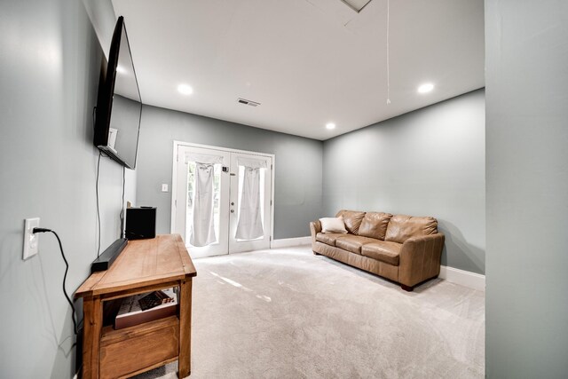 1112 Belmont Dr, Cookeville, TN 38506 - living room with french doors, carpet flooring, recessed lighting, and baseboards