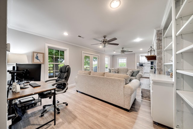 1112 Belmont Dr, Cookeville, TN 38506 - office area featuring ornamental molding, recessed lighting, light wood-style flooring, ceiling fan, and baseboards