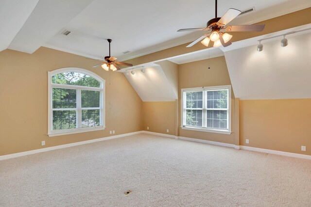 358 Spring Valley Dr, Cottontown, TN 37048 - bonus room featuring a ceiling fan, lofted ceiling, carpet floors, and baseboards