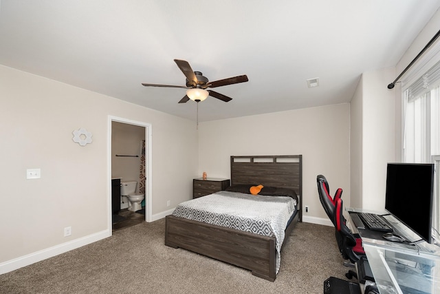 328 Fallow Cir, Clarksville, TN 37040 - carpeted bedroom with a desk, baseboards, a ceiling fan, and ensuite bathroom