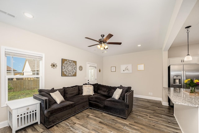 328 Fallow Cir, Clarksville, TN 37040 - living area with dark wood-style floors, baseboards, ceiling fan, and recessed lighting