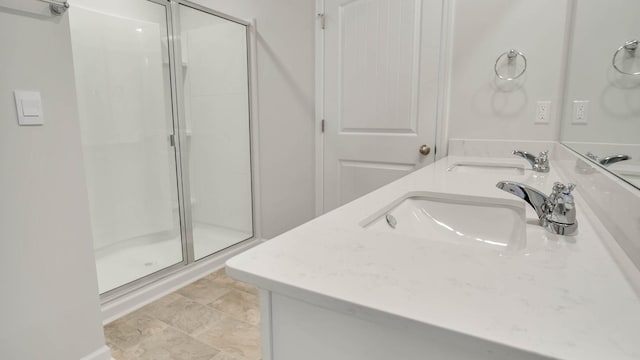 4028 Roane Dr, White House, TN 37188 - bathroom with a stall shower and double vanity