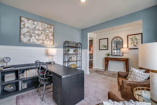 4028 Roane Dr, White House, TN 37188 - home office featuring wainscoting and wood finished floors