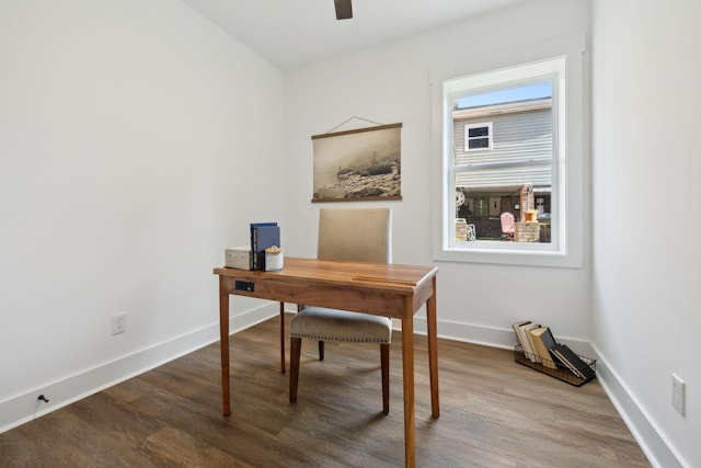 2211 18th Ave N, Nashville, TN 37208 - office area with wood finished floors, baseboards, and a ceiling fan