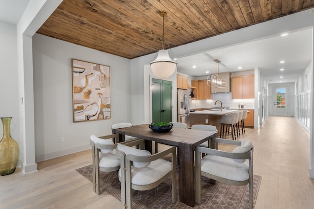 301B Oriel Ave, Nashville, TN 37210 - dining area featuring light wood-style floors, recessed lighting, baseboards, and wood ceiling