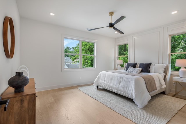 301B Oriel Ave, Nashville, TN 37210 - bedroom with multiple windows, light wood-style flooring, recessed lighting, a ceiling fan, and baseboards