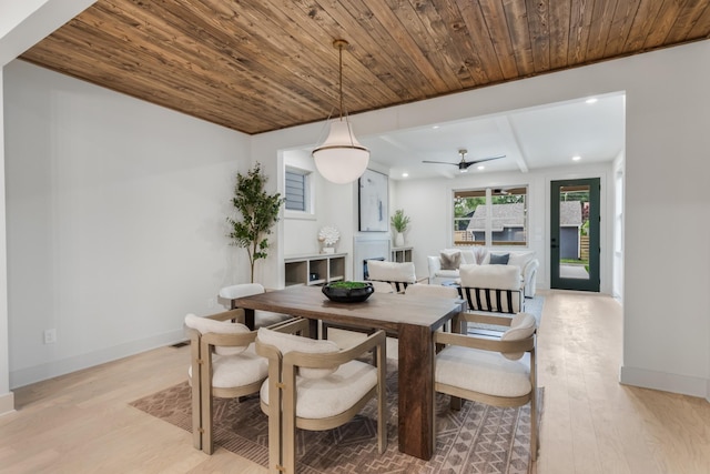 301B Oriel Ave, Nashville, TN 37210 - dining area featuring light wood finished floors, recessed lighting, baseboards, a ceiling fan, and wood ceiling