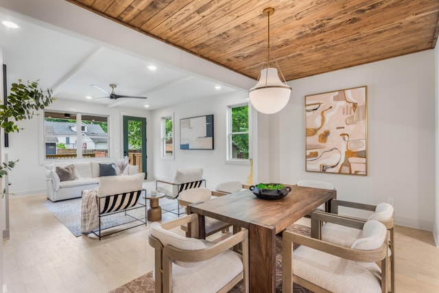 301B Oriel Ave, Nashville, TN 37210 - dining room featuring wood ceiling, recessed lighting, baseboards, light wood-type flooring, and a ceiling fan