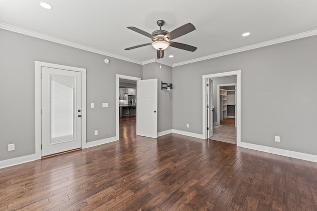 512 River Watch Way, Winchester, TN 37398 - spare room featuring a ceiling fan, crown molding, dark wood-style floors, baseboards, and recessed lighting