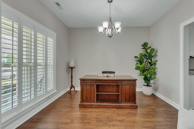 1003 Garrison Way, Spring Hill, TN 37174 - office space featuring plenty of natural light, a chandelier, dark wood-style floors, and baseboards