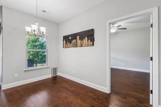 864 Meadowcrest Way Unit 823, Lebanon, TN 37090 - unfurnished dining area featuring dark wood finished floors, a chandelier, ceiling fan, and baseboards